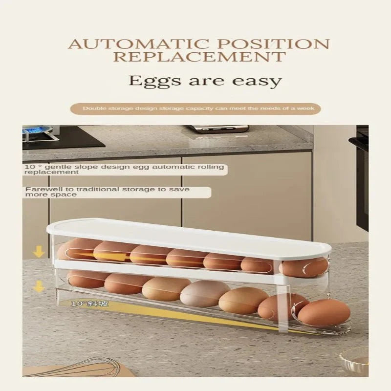 Egg Organizer Automatic Rolling Two-Tier Space-Saving Storage