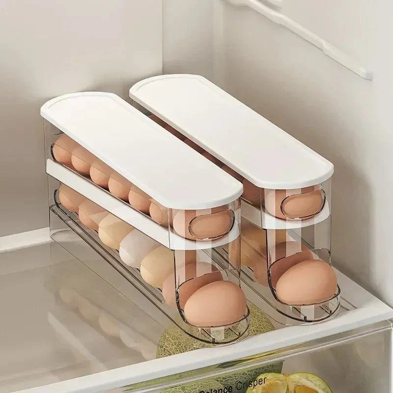 Egg Organizer Two-Tier Automatic Rolling Space-Saving