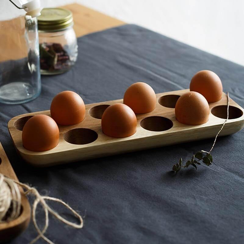 Egg Storage Box Wooden Kitchen Organizer