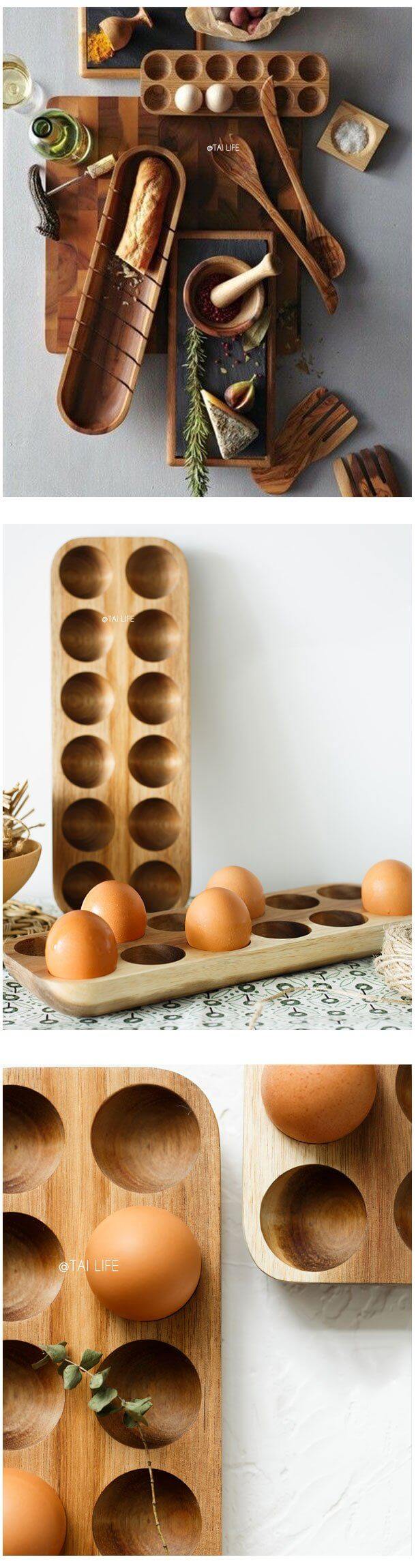 Egg Storage Box Wooden Kitchen Organizer