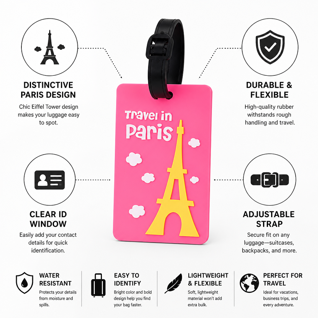 Eiffel Tower Rubber Luggage Tag (Clear ID Window)
