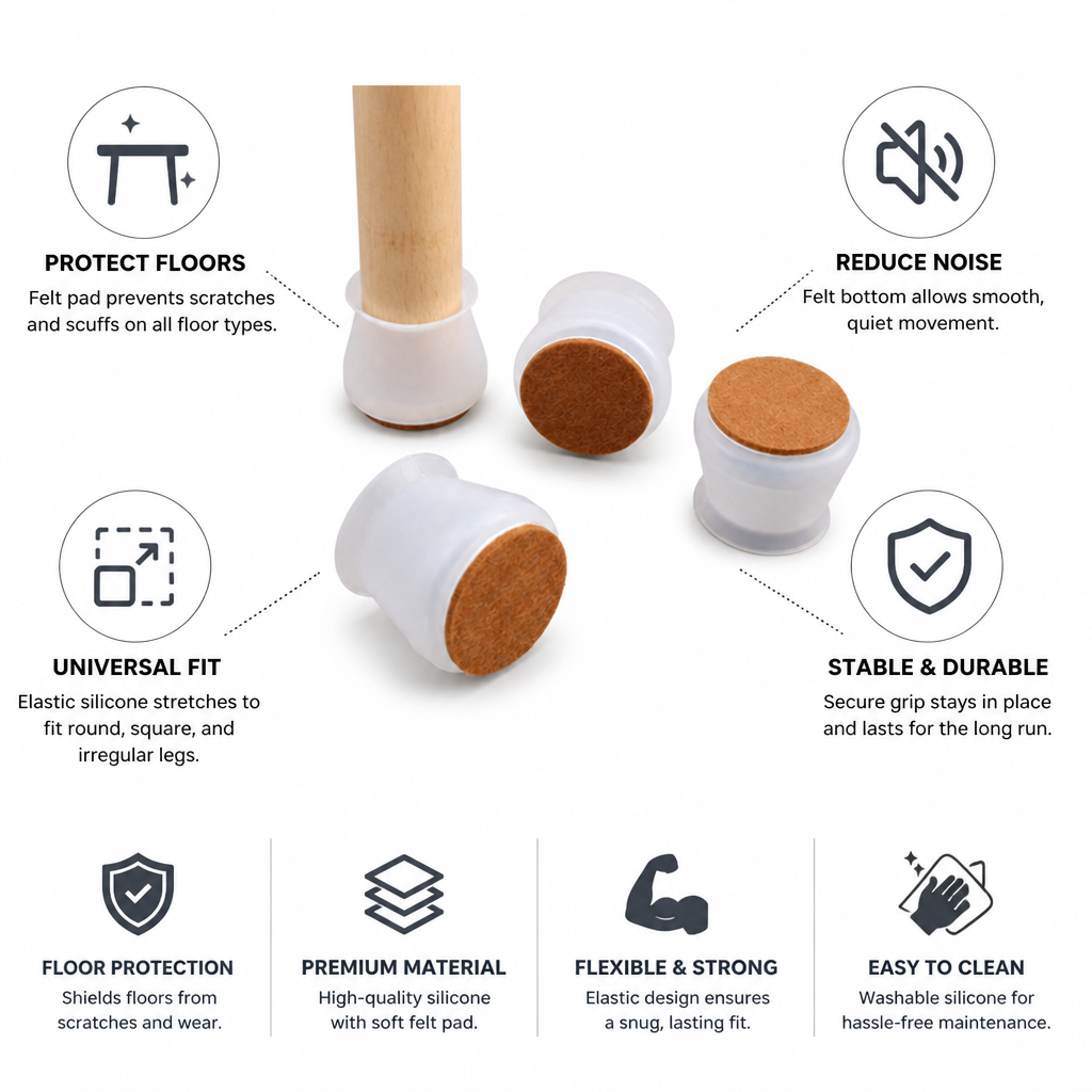Elastic Silicone Universal Felt-Back Furniture Leg Protectors