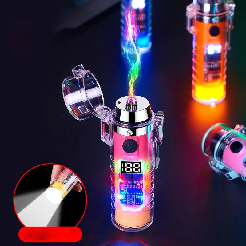 Electric Arc Lighter Windproof Double Arc Built-In Flashlight
