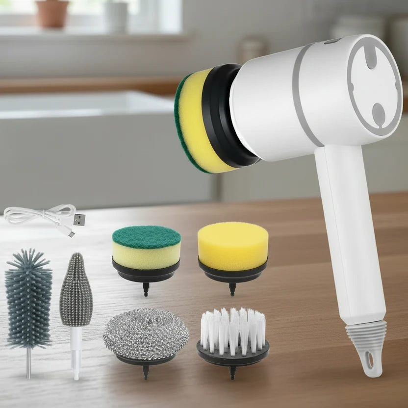 Electric Cleaning Brush Cordless 360° Rotation Interchangeable Heads