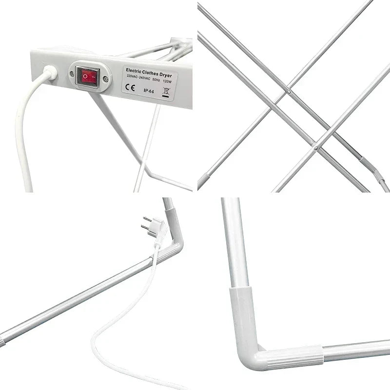 Electric Clothes Drying Rack Heated Aluminum Bars Foldable Design