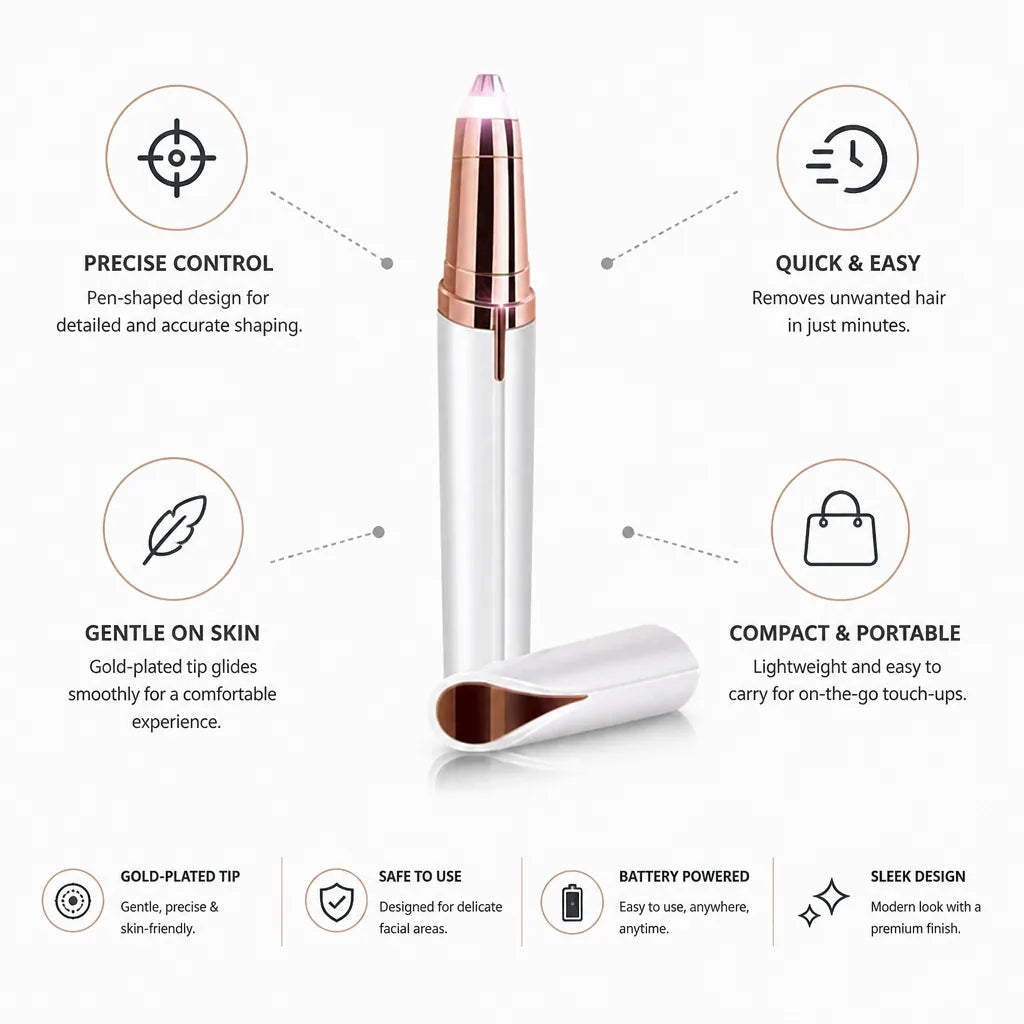 Electric Eyebrow Styler Gold-Plated Precision Tip & Ergonomic Pen