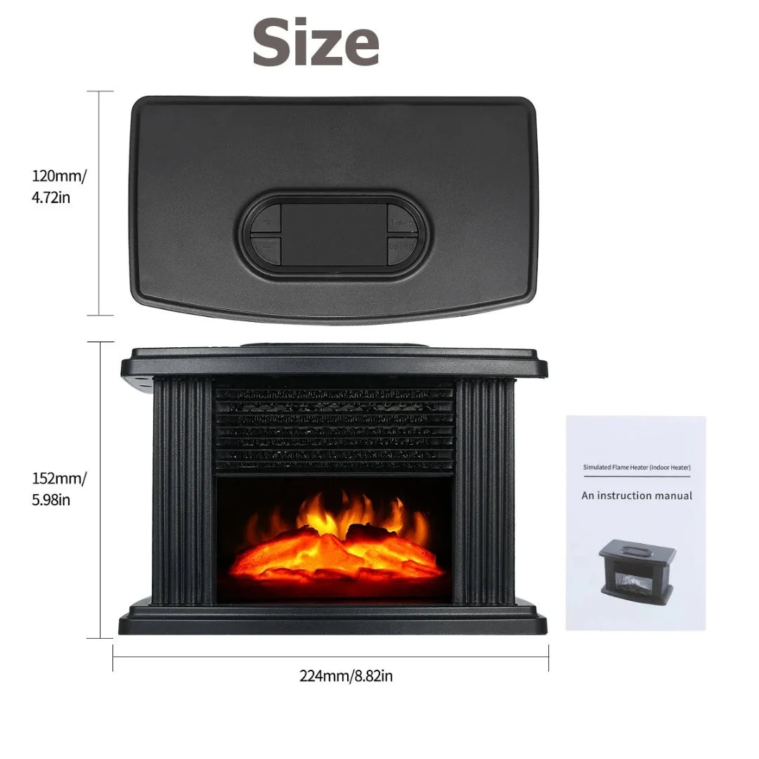 Electric Fireplace Heater Compact 1000W Flame Effect Timer