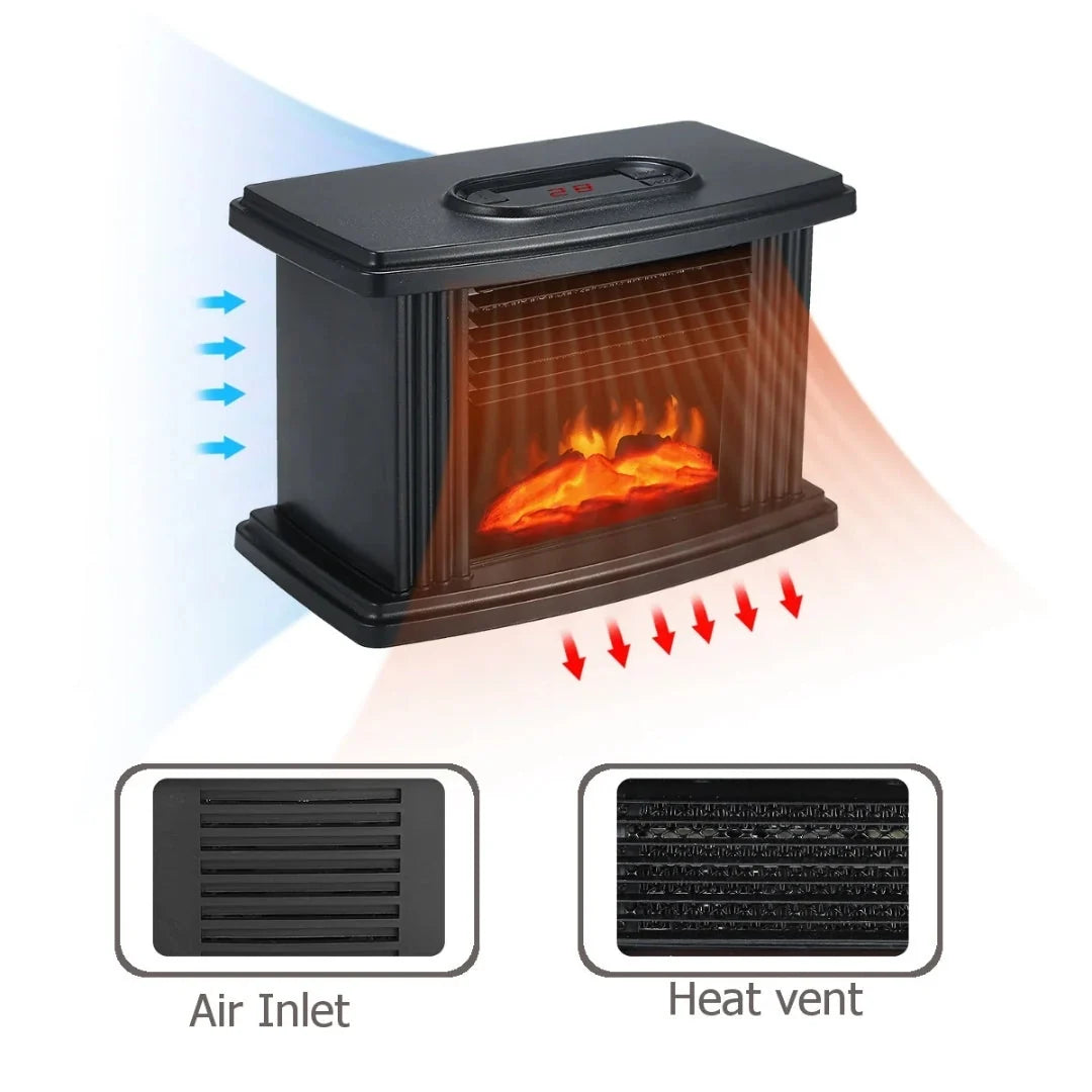 Electric Fireplace Heater Compact 1000W Flame Effect Timer