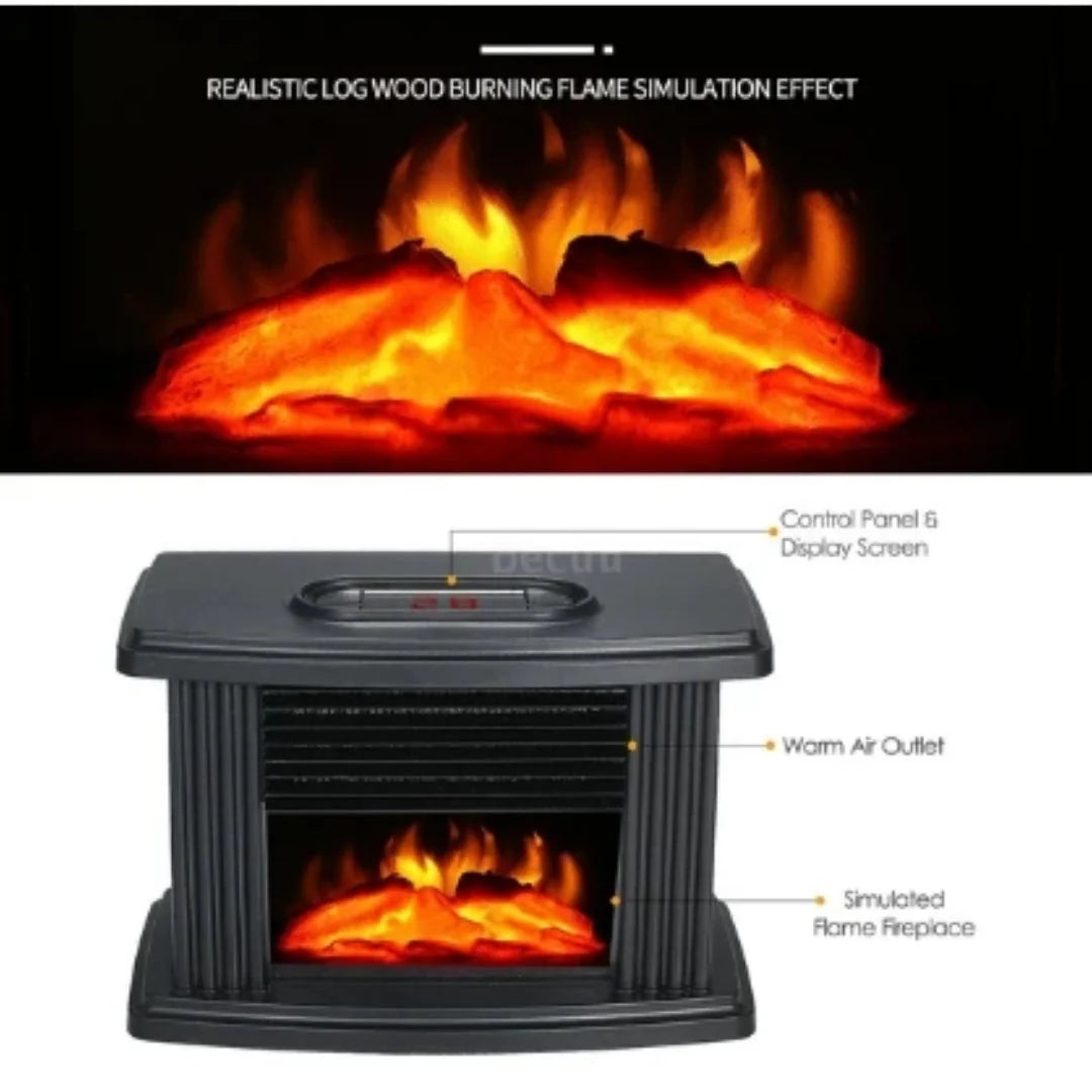 Electric Fireplace Heater Compact 1000W Flame Effect Timer