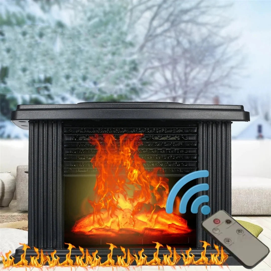 Electric Fireplace Heater Compact 1000W Flame Effect Timer