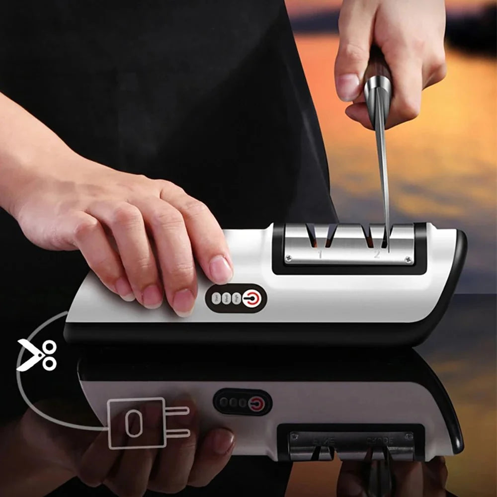 Electric Knife Sharpener Automatic 3-Speed Rechargeable