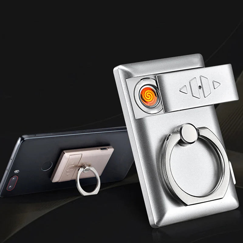 Electric Lighter Phone Stand Windproof USB Rechargeable
