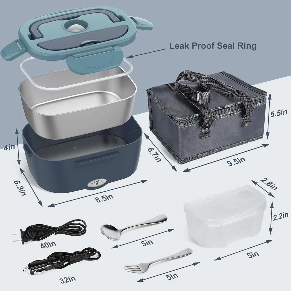 Electric Lunch Box Stainless Steel Leakproof Dual Power