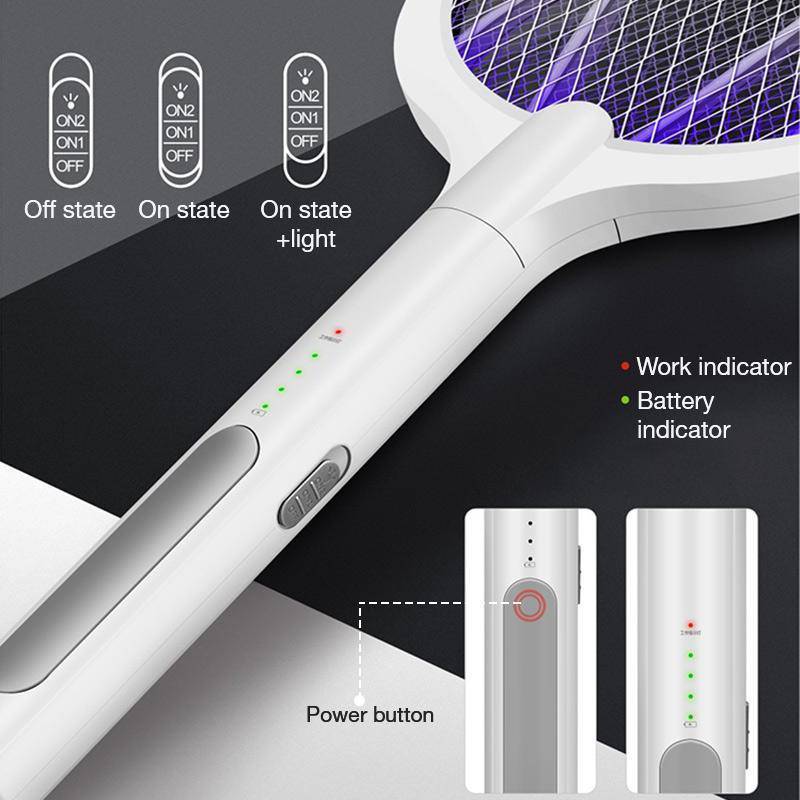 Electric Mosquito Swatter 3000V USB Rechargeable Triple Safety Mesh