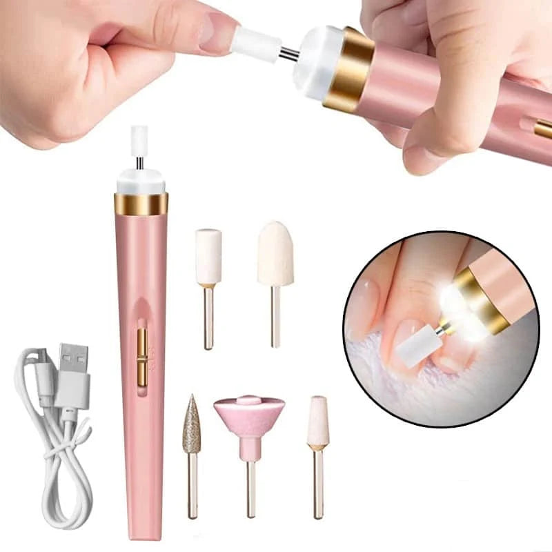 Electric Nail File Rechargeable Cordless LED 5 Interchangeable Bits