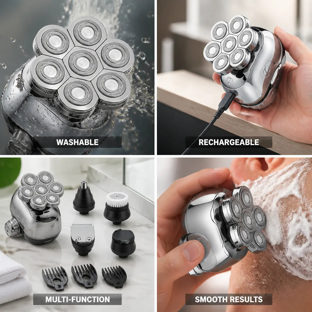 Electric Shaver & Grooming Kit Six-Blade Flexible Rechargeable Washable