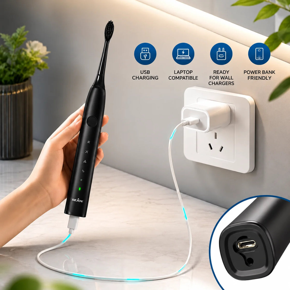 Electric Sonic Toothbrush 5 Modes 8 Replacement Heads