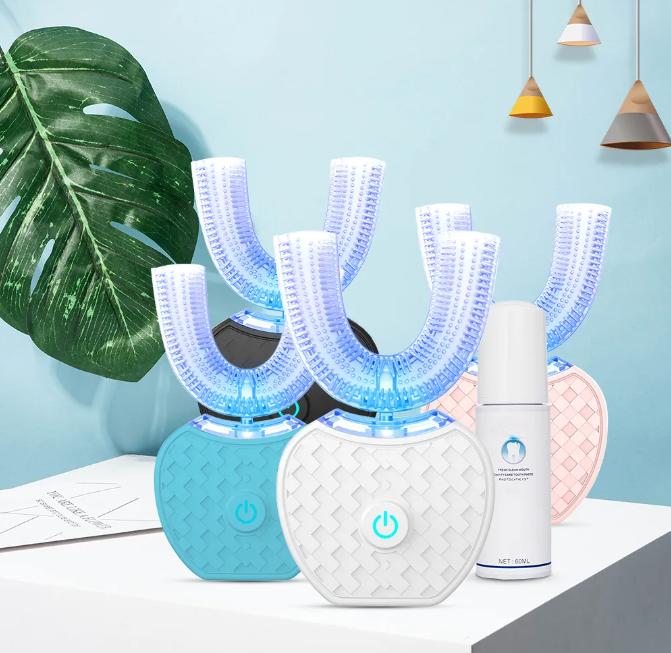 Electric Toothbrush U-Shaped 360-Degree Coverage Rechargeable with Blue Light