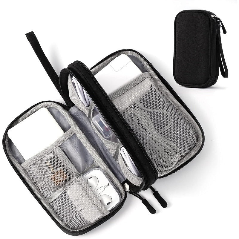 Electronics Organizer Pouch Waterproof Nylon Double-Layer 11 Pockets