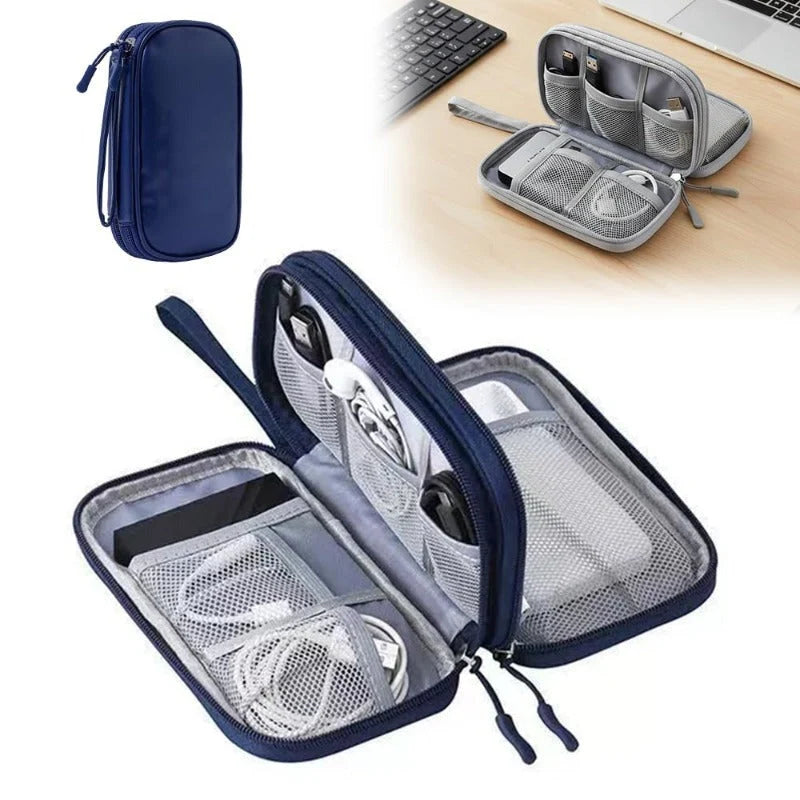 Electronics Organizer Pouch Waterproof Nylon Double-Layer 11 Pockets