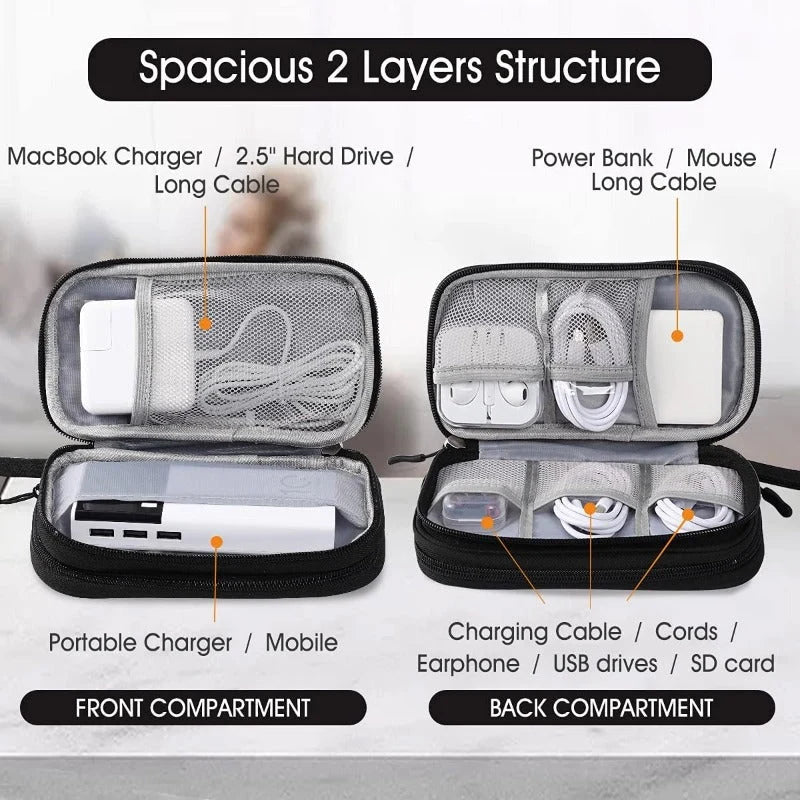 Electronics Organizer Pouch Waterproof Nylon Double-Layer 11 Pockets