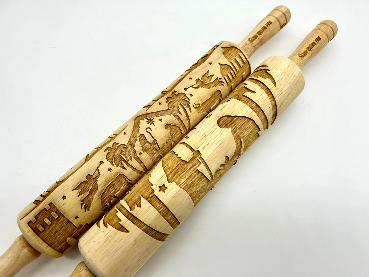 Embossing Rolling Pin Laser-Cut Nativity Scene