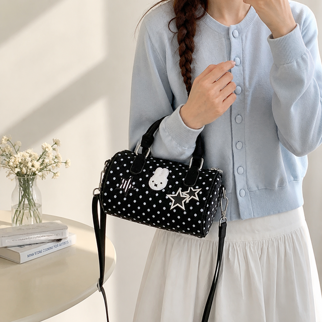 Embroidered Polka Dot Adjustable Strap Handbag