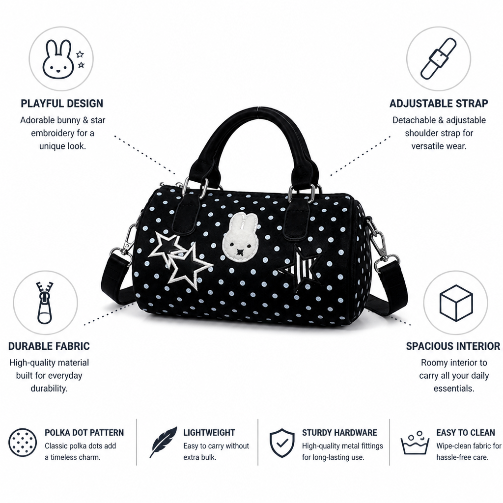 Embroidered Polka Dot Adjustable Strap Handbag