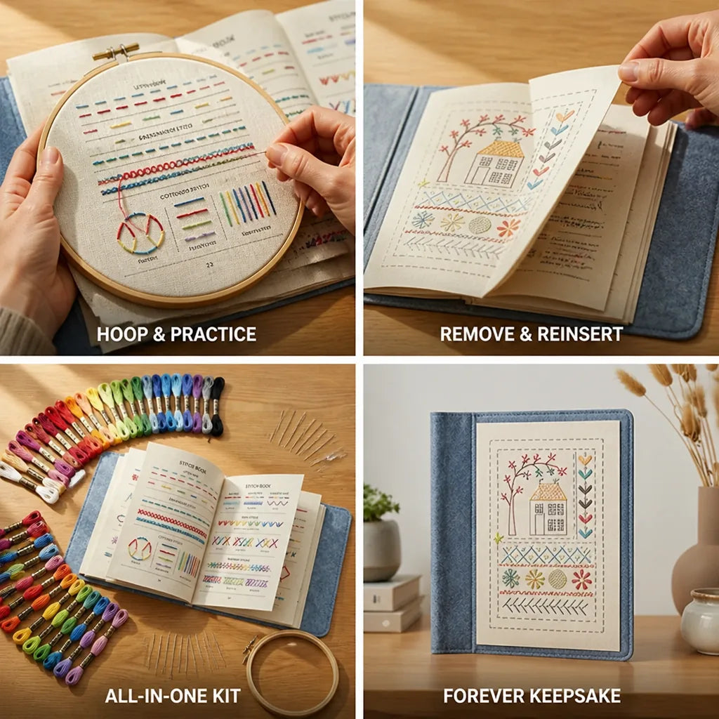 Embroidery Kit 106 Stitches Removable Linen Pages