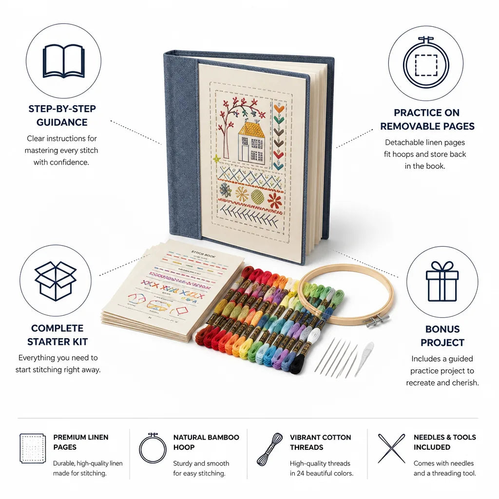 Embroidery Kit 106 Stitches Removable Linen Pages