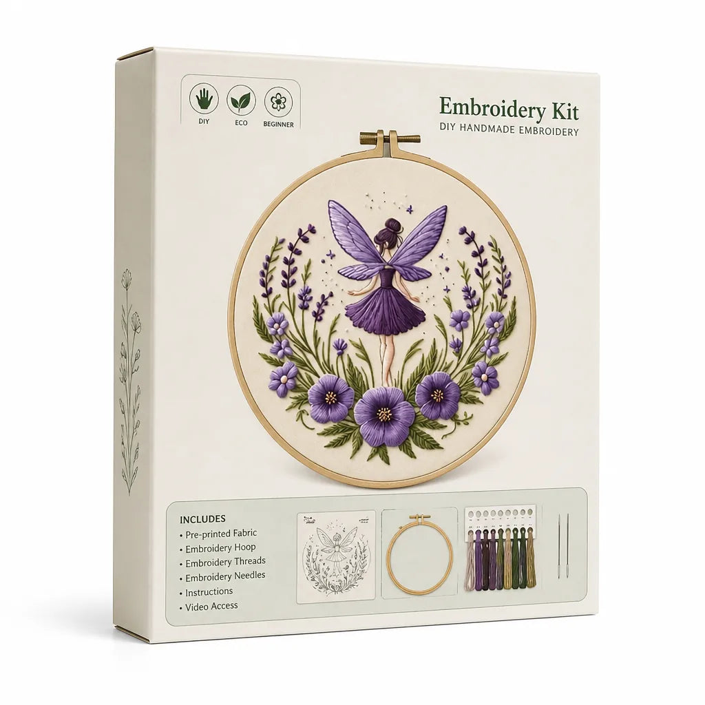 Embroidery Kit Pre-Printed Fairy Pattern Hoop & Cotton Threads