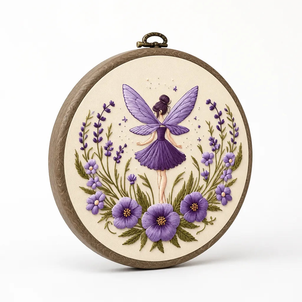 Embroidery Kit Pre-Printed Fairy Pattern Hoop & Cotton Threads