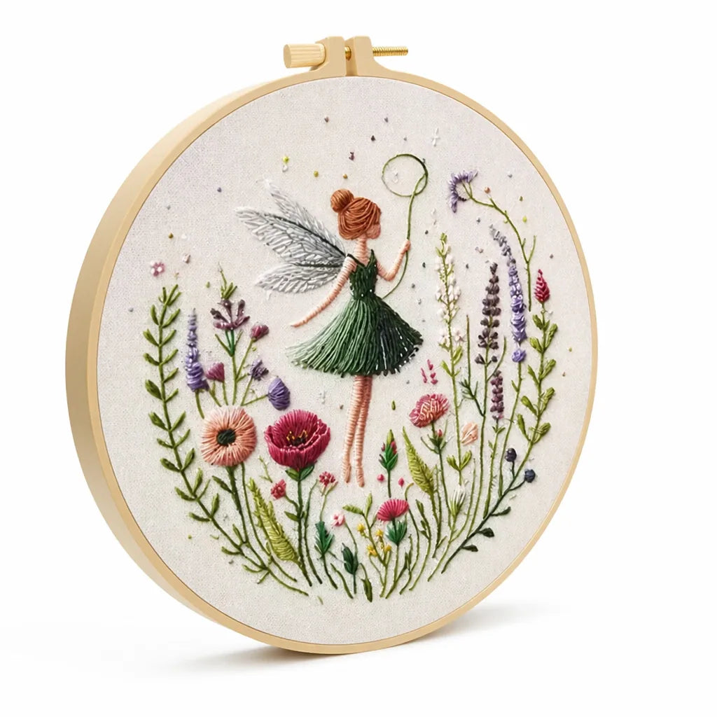 Embroidery Kit Pre-Printed Fairy Pattern Hoop & Cotton Threads