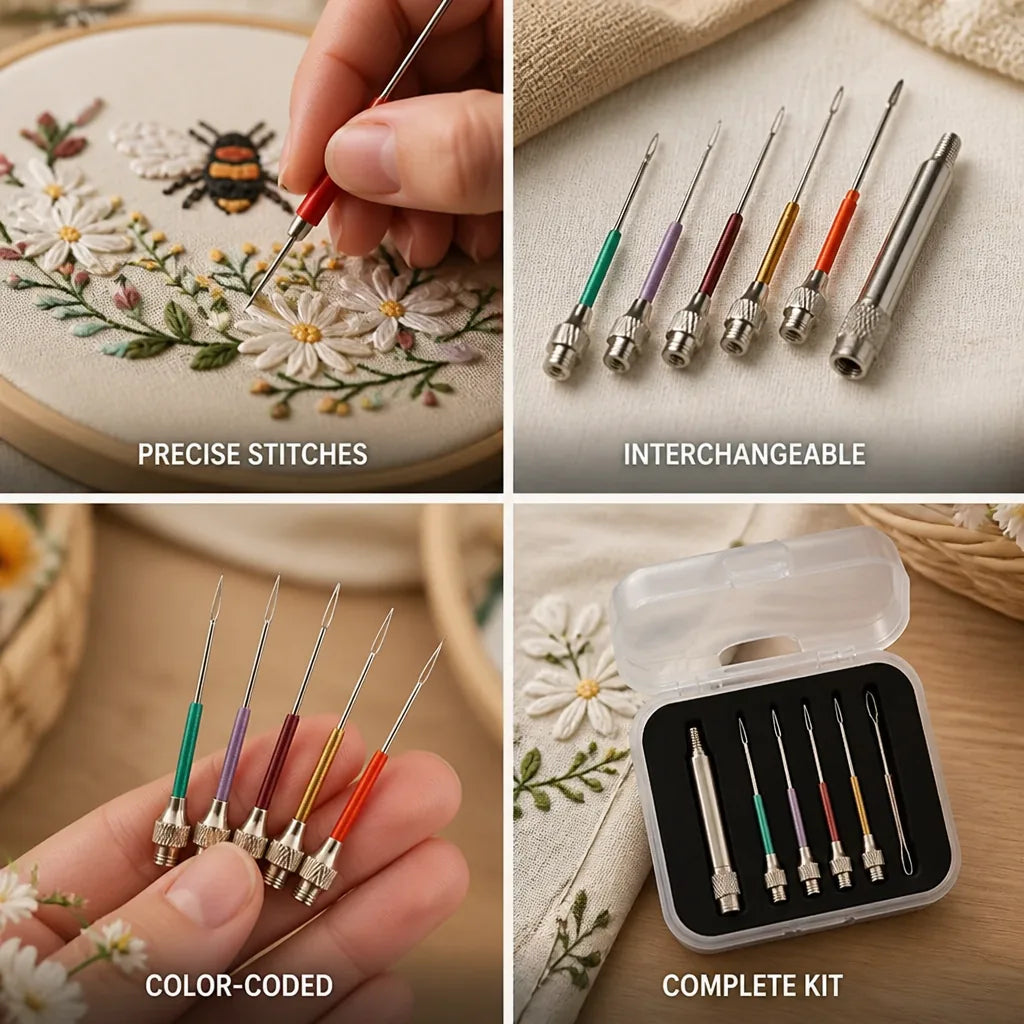 Embroidery Needle Kit Color-Coded Interchangeable Needles