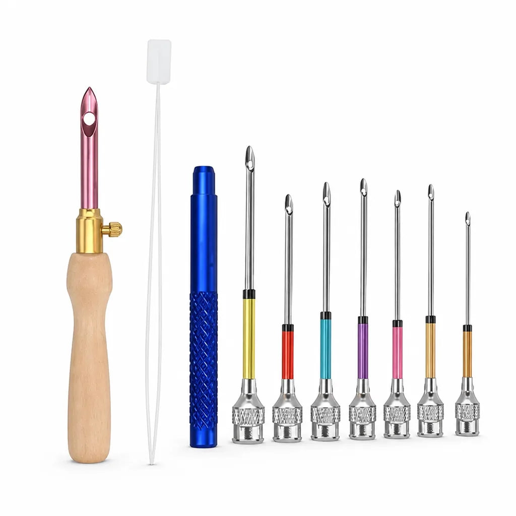 Embroidery Punch Needle Ergonomic Wooden Handle Stainless Steel Needles