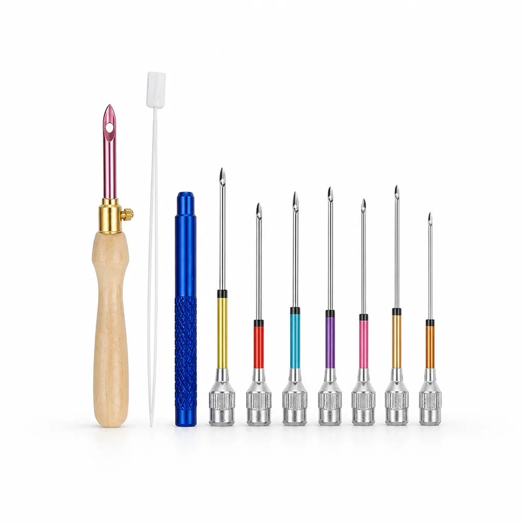 Embroidery Punch Needle Ergonomic Wooden Handle Stainless Steel Needles