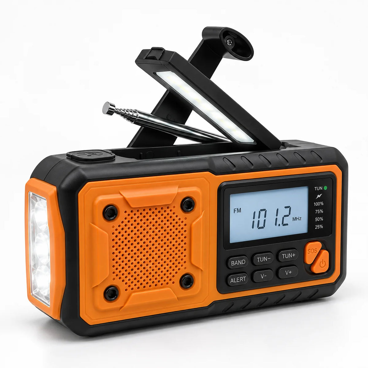 Emergency Radio Hand Crank & Solar Charging Bluetooth Flashlight