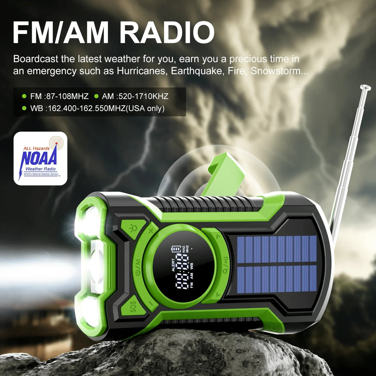 Emergency Radio & Power Bank Solar Hand Crank 5000mAh