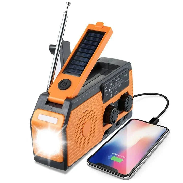 Emergency Radio Solar & Hand Crank Powered USB Phone Charging 5000mAh Battery