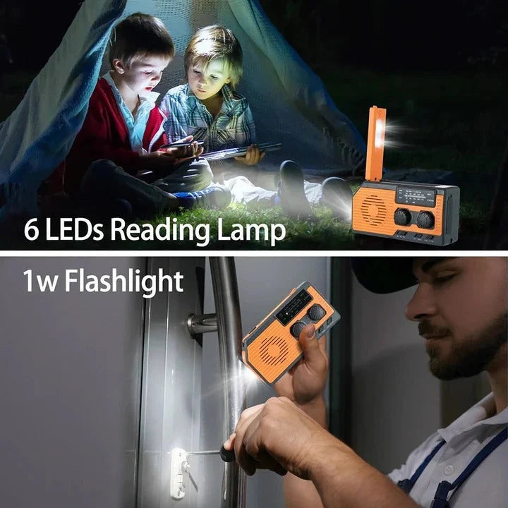 Emergency Radio Solar & Hand Crank Powered USB Phone Charging 5000mAh Battery