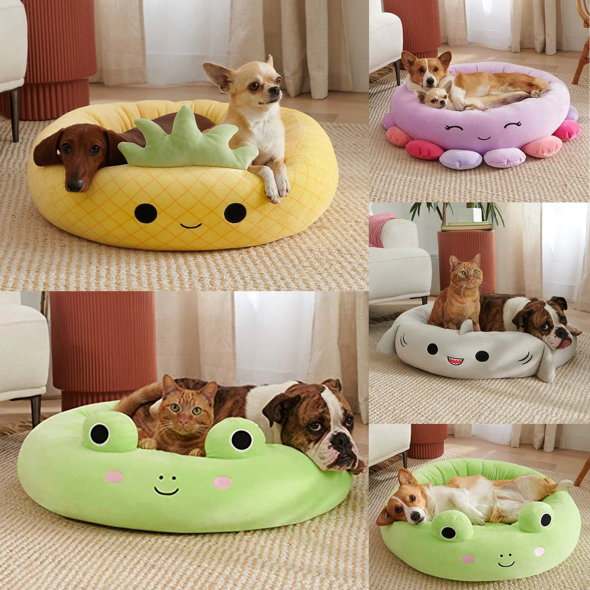 Enclosed Pet Bed Ultra-Soft Plush Thick Cushion Small Pets