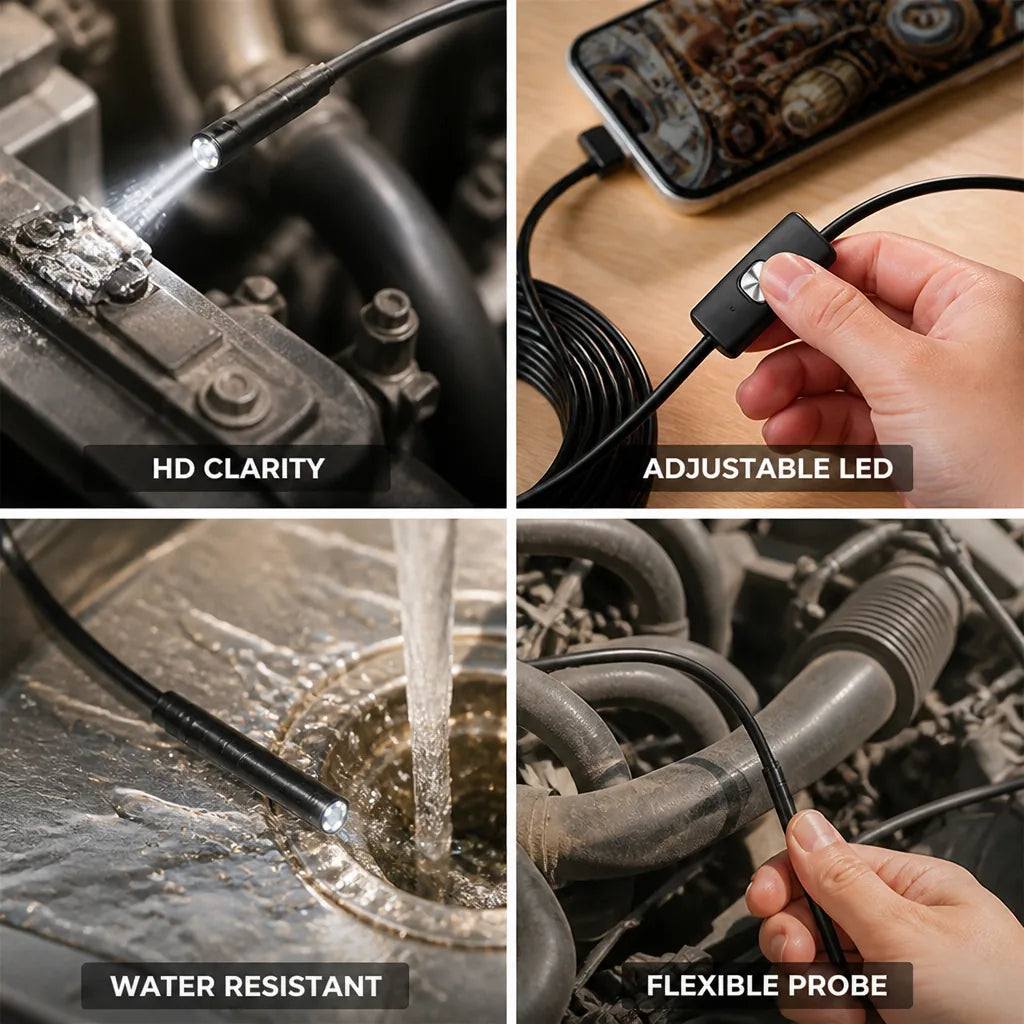 Endoscope Camera HD Adjustable LED Flexible Probe