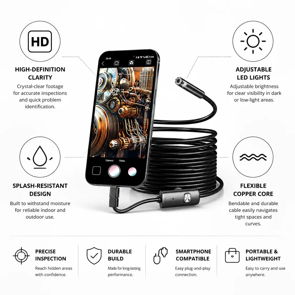 Endoscope Camera HD Adjustable LED Flexible Probe
