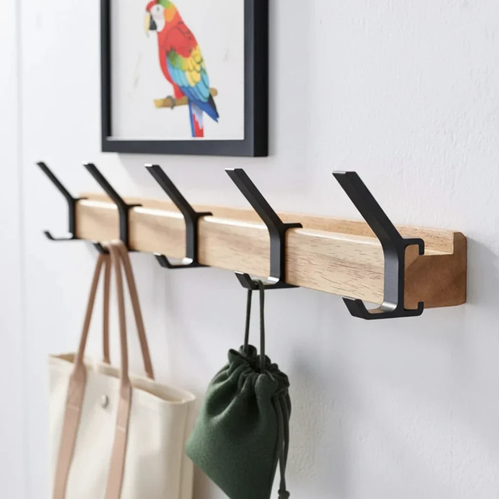Entryway Coat Rack Scandinavian Wood Rounded Pegs & Generous Spacing