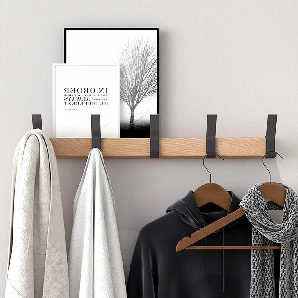 Entryway Coat Rack Scandinavian Wood Rounded Pegs & Generous Spacing