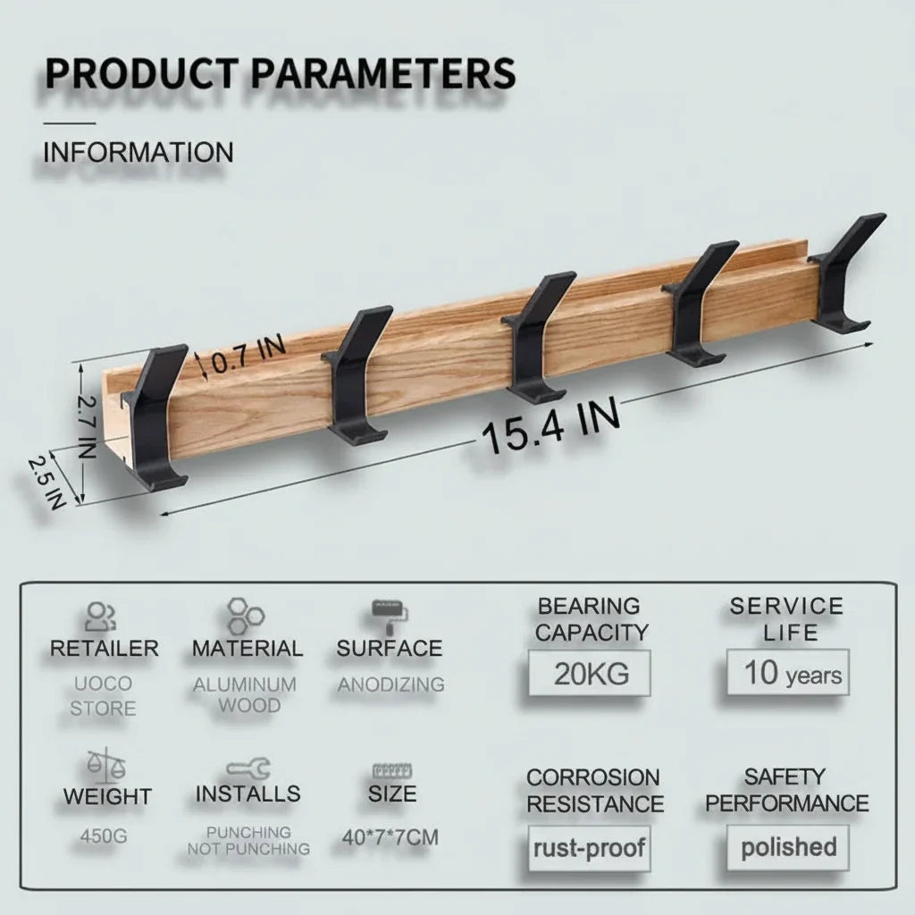 Entryway Coat Rack Scandinavian Wood Rounded Pegs & Generous Spacing