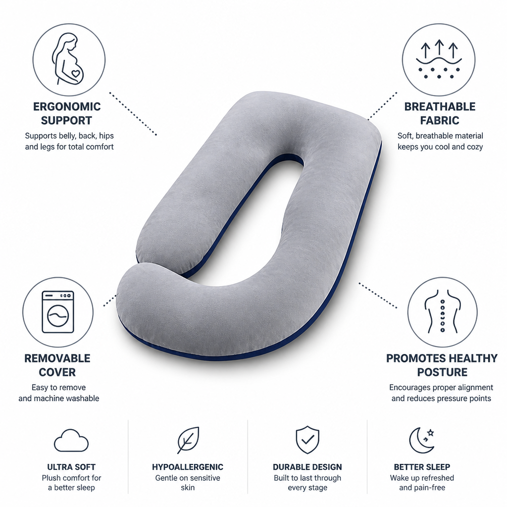 Ergonomic Breathable Pregnancy Body Pillow (Removable Washable Cover)