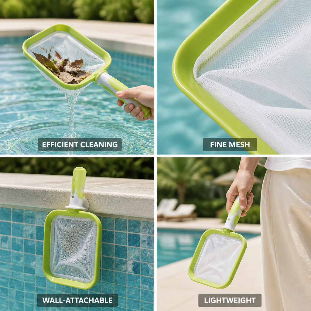 Ergonomic Lightweight Fine-Mesh Pool & Pond Skimmer Net (Wall-Attachable)