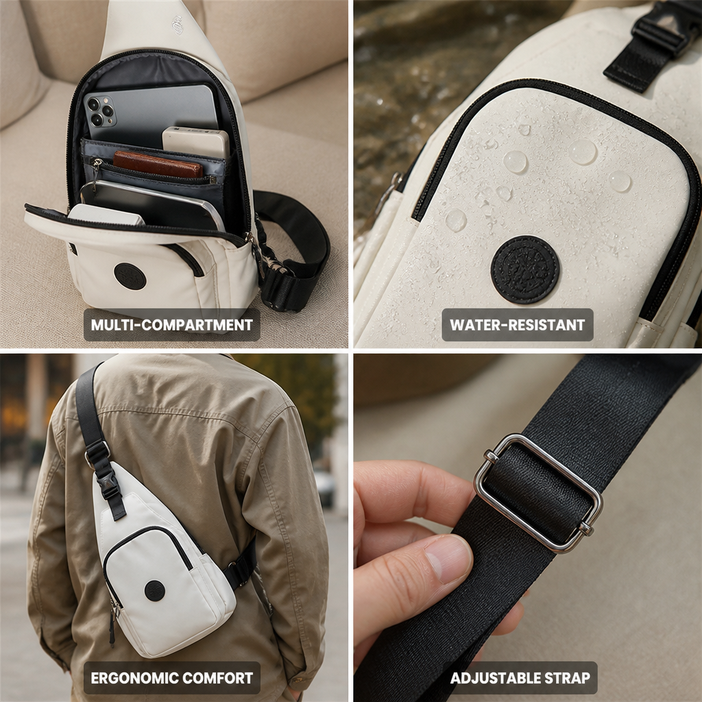 Ergonomic Multi-Compartment Water-Resistant Crossbody Sling Bag