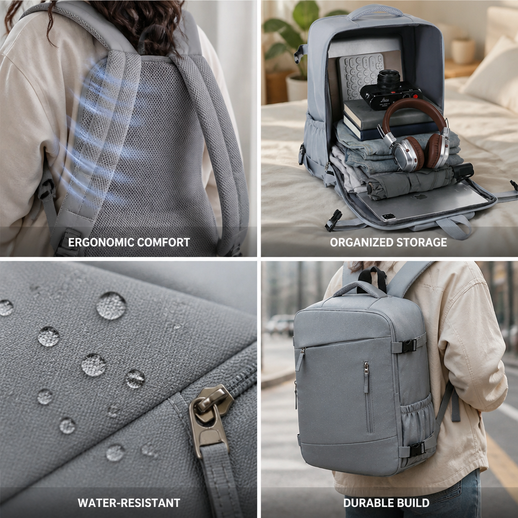 Ergonomic Padded Straps & Breathable Back Laptop Backpack
